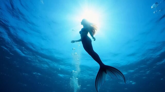 Underwater mermaid silhouette
