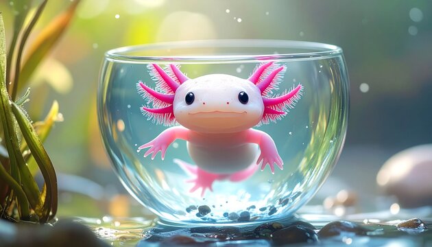 Baby-Axolotl in einer Glas-Tasse