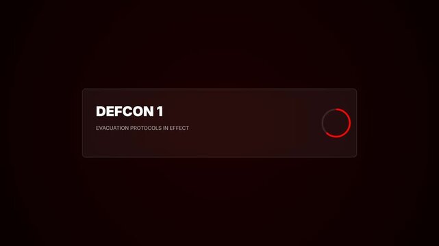 World War III DEFCON 1 Evacuation Protocols In Effect Emergency Alert System Glass UI Design for National Defense and Nuclear Shelter Simulation Video 4K