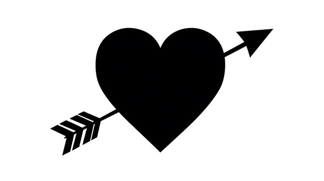 A minimalist black heart pierced by an arrow, symbolizing love and vulnerability