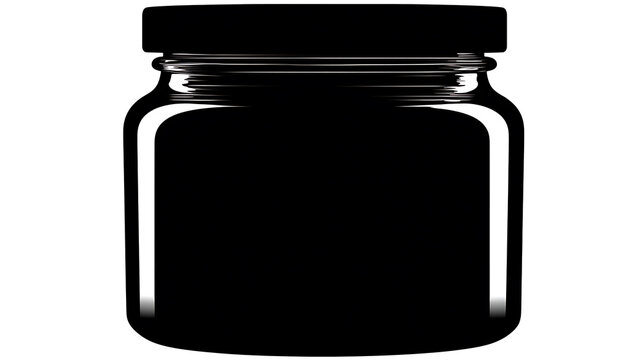 An empty dark glass jar with a black lid