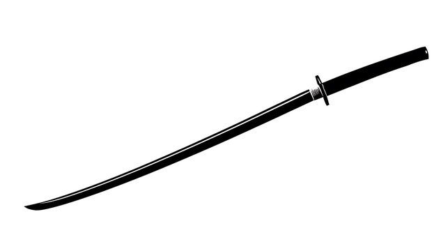 A sleek and minimalist katana, its black blade gleaming against a clean backdrop. The curved sword represents precision and strength, a symbol of honor and martial prowess
