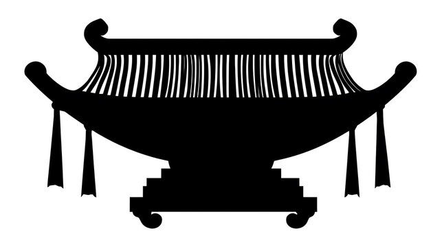 A silhouette of a traditional temple roof, showcasing its intricate architecture and design