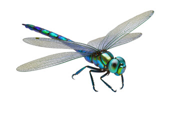 Vibrant iridescent blue and green dragonfly, a detailed insect with delicate transparent wings isolated on transparent background, perfect for design PNG © Noah