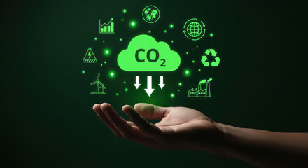 Obraz premium Sustainable Solutions for Reducing CO2 Carbon Emissions and Addressing Climate Impact