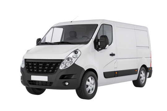 Modern white commercial delivery cargo van isolated, perfect for logistics, transport, and freight services PNG on transparent background