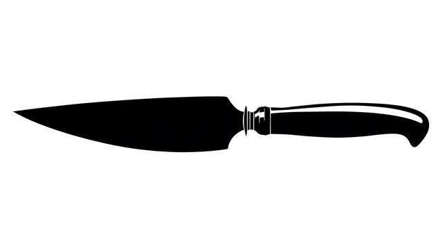 A sharp kitchen knife silhouette against plain background, highlighting its blade and handle