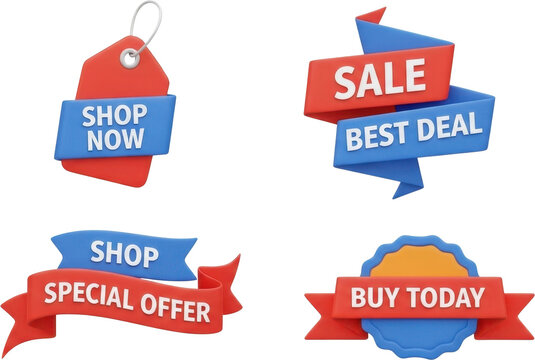Red and Blue Sale Labels for Shopping.