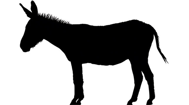 A silhouette of a donkey standing still