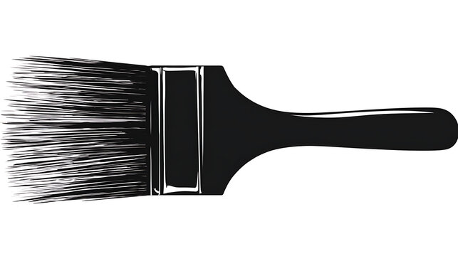 A detailed studio shot of a paintbrush showing bristles, handle, ferrule