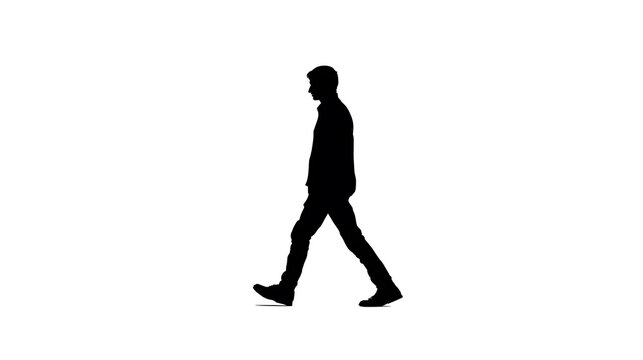 A silhouette of a man in motion, walking confidently forward. The image captures a sense of purpose and determination, set against a stark backdrop