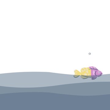 Animated cute cartoon Royal Dottyback fish swimming across calm ocean waves