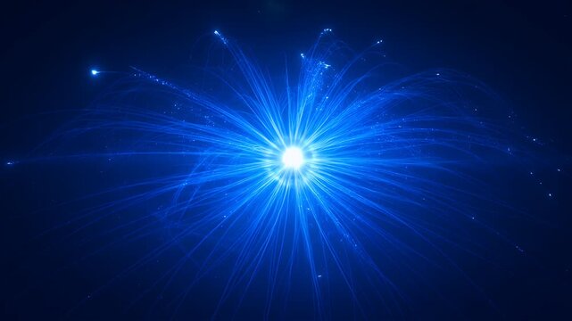 Bright blue explosion of light streaks and particles against dark blue