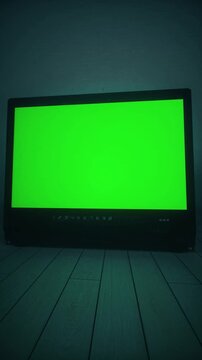 Creepy Dark Room With Retro Television Green Screen Glow