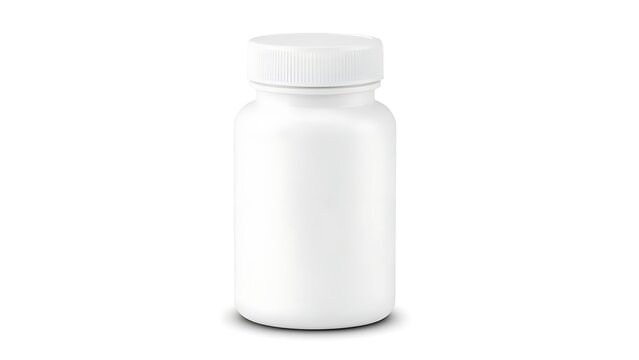 Blank White Pill Bottle with Screw Cap, 3D Rendered Pharmaceutical Packaging Mockup, Isolated on White Background for Healthcare Design