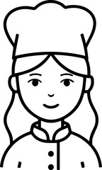 Obraz premium Hand Drawn Woman as Chef Black and White Avatar Illustration in Minimal Line Art Style Design