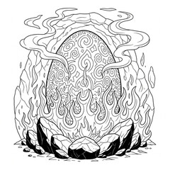 Fantasy egg hatching in flames with swirling patterns