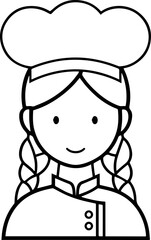 Obraz premium Hand Drawn Woman as Chef Black and White Avatar Illustration in Minimal Line Art Style Design