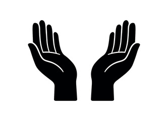 Obraz premium Simple black silhouette of two hands held palms up, a symbol for care, offering, or prayer.