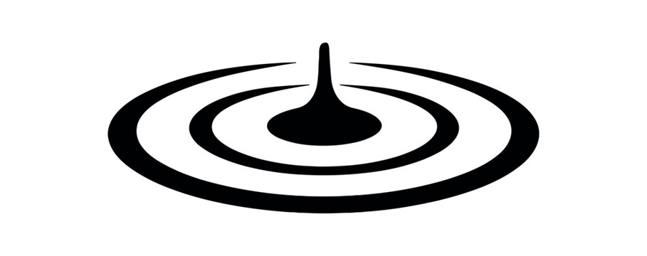 Bold black silhouette of a droplet hitting water with solid concentric rings radiating outward, suitable for logos, web icons, or environmental themes.