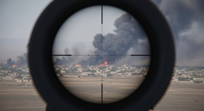 Explosion and smoke seen through sniper scope