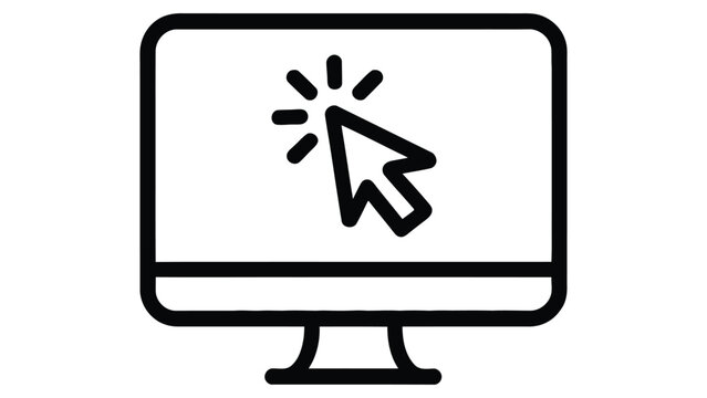 computer monitor with cursor click line icon representing digital interaction, online navigation, user interface action and technology concept