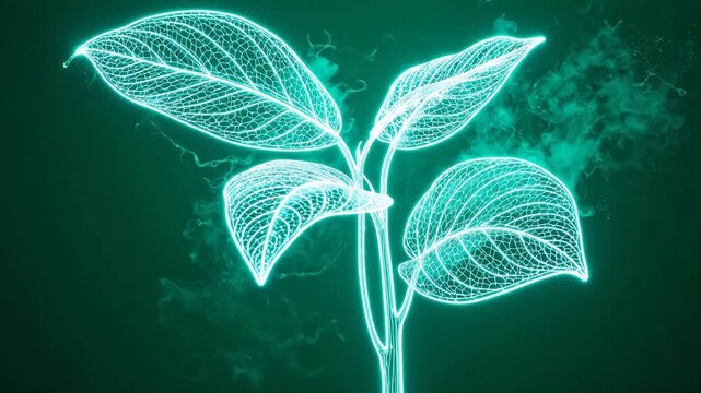 Glowing plant stem with leaves