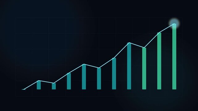 Glowing Financial Growth Graph Rising Upward on Dark Background.