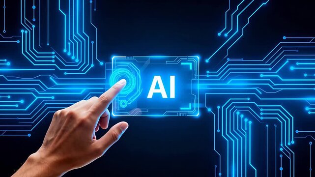 Hand interacting with AI interface