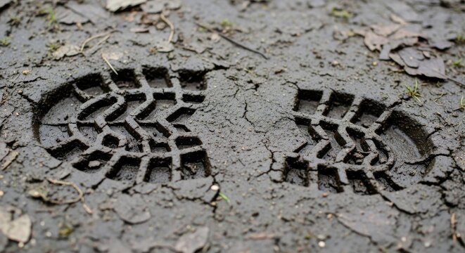 Muddy Bootprint Impression on Cracked Earth