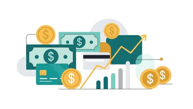 Financial Growth with Credit Cards and Currency.