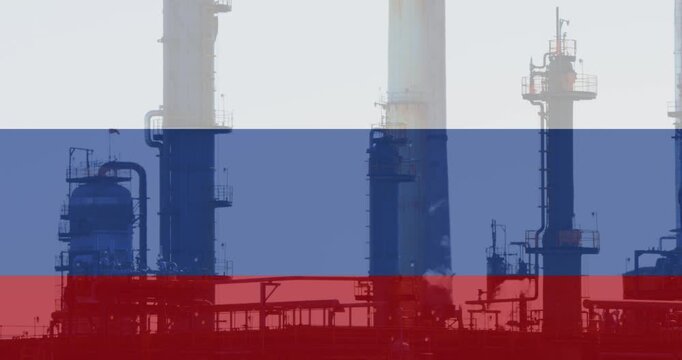 Animation of flag of russia over factory