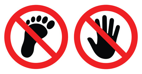 No Step and Do Not Touch Signs Hand Symbols Label Sticker Vector