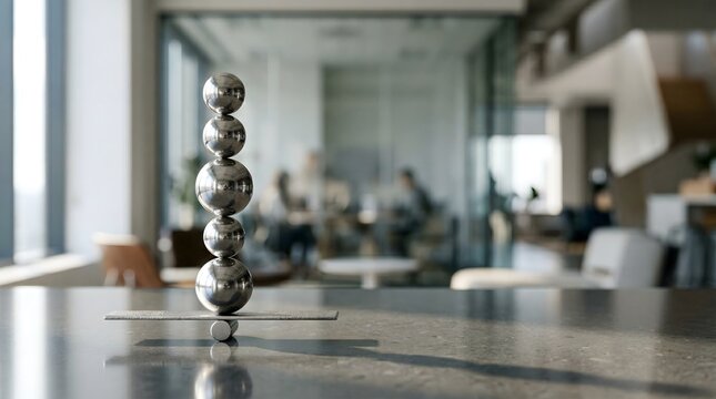 Balanced metal spheres representing financial stability portfolio balance and risk management strategy
