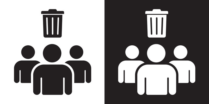 Group of people icon featuring a delete icon. Black and white minimalist concept representing leadership, VIP team, favorites, or winners.
