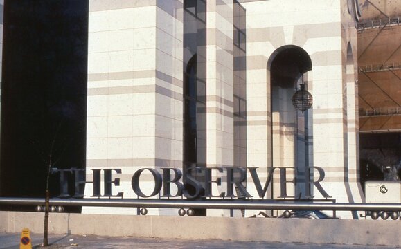 The headquarters of British national Sunday newspaper The Observer at Queenstown Road in London on March 5, 1989. The building was demolished in 2014.
