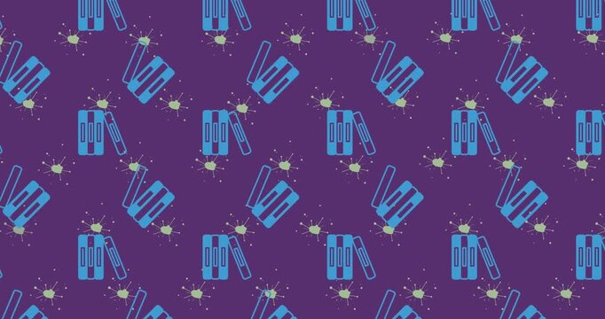 Blue book icons are animating in a seamless pattern against a black background