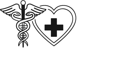 Obraz premium Medical caduceus symbol entwined with a heart containing a cross