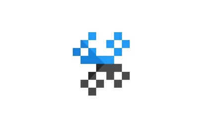 Pixelated Blue Character with Checkered Feet.