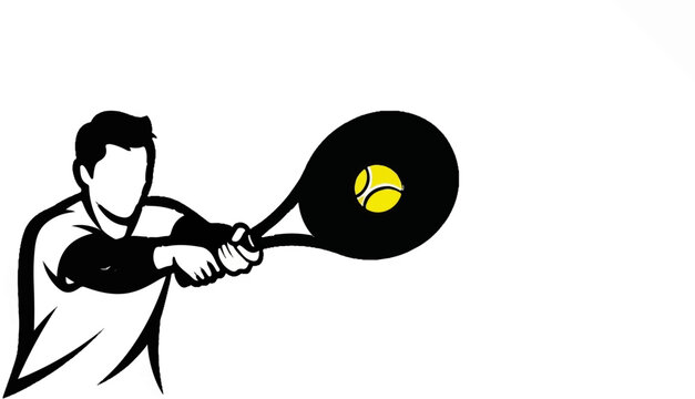 Minimalist illustration of a person playing tennis with a racket and ball