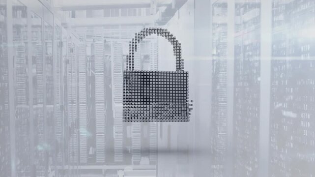 Animation of padlock icon over computer serves