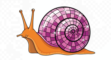 A colorful cartoon snail with a shimmering disco ball like shell © Naksha