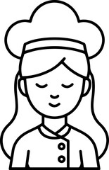 Obraz premium Hand Drawn Woman as Chef Black and White Avatar Illustration in Minimal Line Art Style Design
