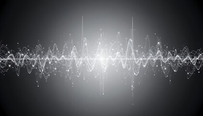Fototapeta premium Dynamic sound wave visualization with glowing white lines and particles