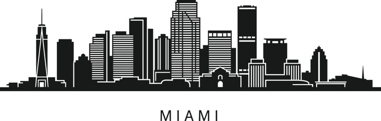 Miami Florida Skyline Silhouette With Famous Buildings And Architecture city © Shahajan