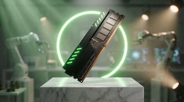 Futuristic RAM Memory Module Neon Green Tech Concept