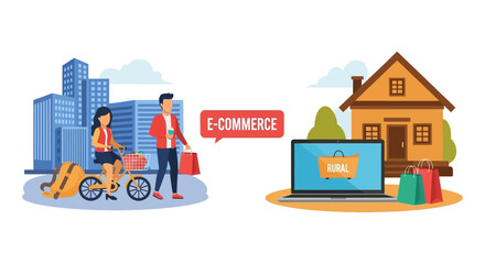 Naklejka premium Connecting Urban and Rural E-commerce: Online Shopping Accessibility and Modern Retail Trends