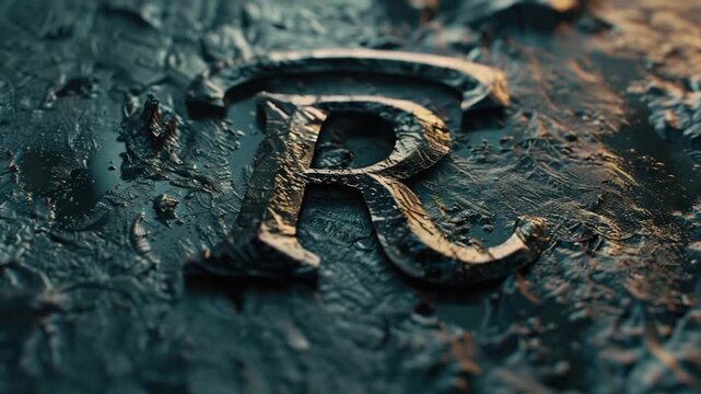 A close-up shot of the letter 'R' on a metallic surface, ideal for use in designs and graphics where a bold font is needed