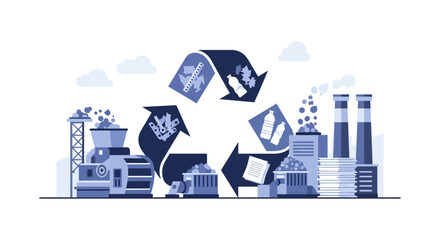 Industrial Recycling Process: Waste Management, Plastic & Paper Reutilization, and Circular Economy for Sustainable Future