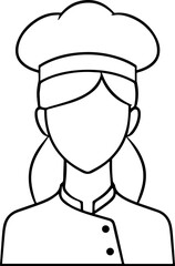 Obraz premium Hand Drawn Woman as Chef Black and White Avatar Illustration in Minimal Line Art Style Design